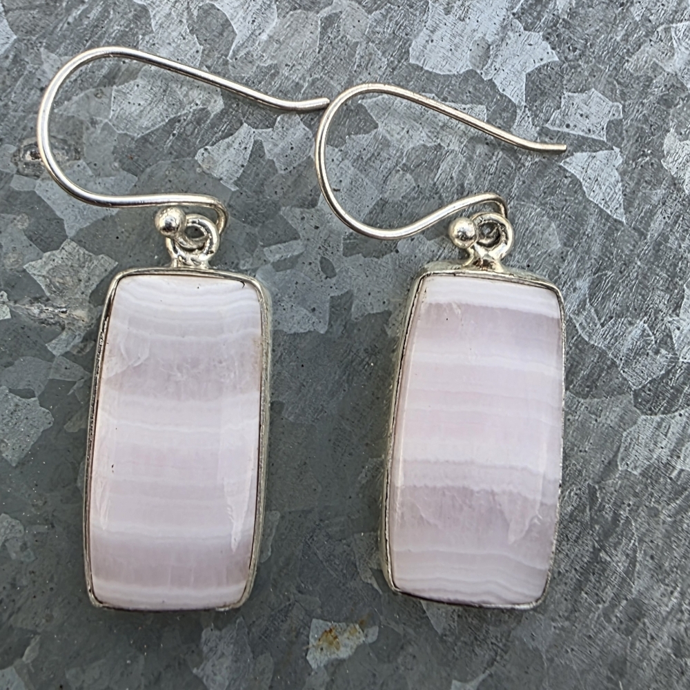 Pink Aragonite Gemstone Earrings in 925 Sterling Silver (1.65")
